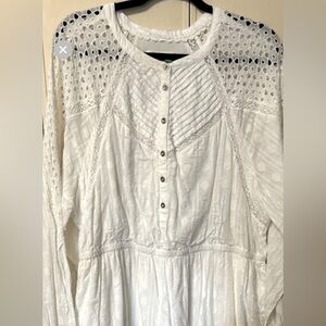 Anthropologie White Lace Button-Up Dress